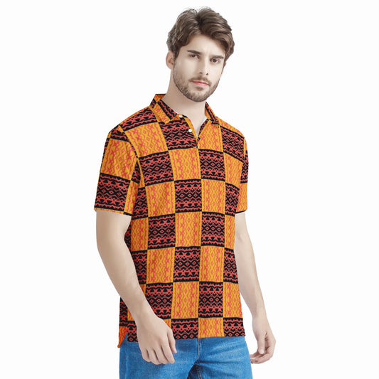 Black and Orange Tribal Design - Men's Aloha Polo Shirt