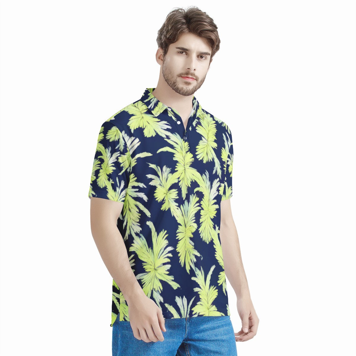 Puakenikeni - Lime Green and Black Men's All Over Print Polo Shirt - Luxtrini, LLC