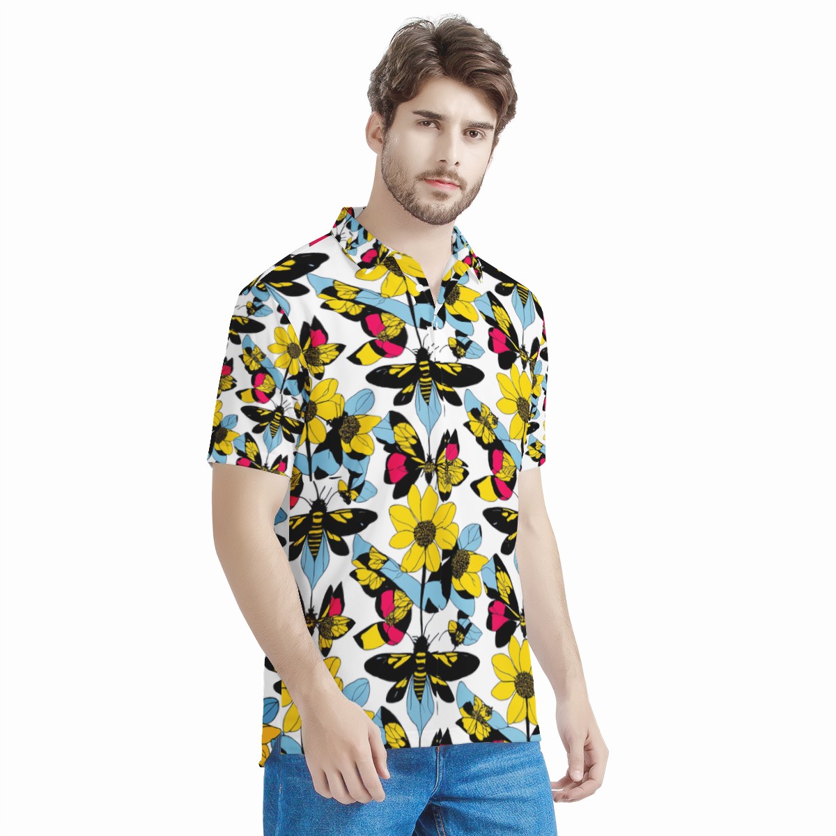 Bees and Sunflowers Men's All Over Print Polo Shirt