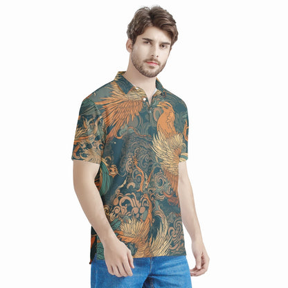 Majestic Dragon and Graceful Phoenix Men's All Over Print Polo Shirt