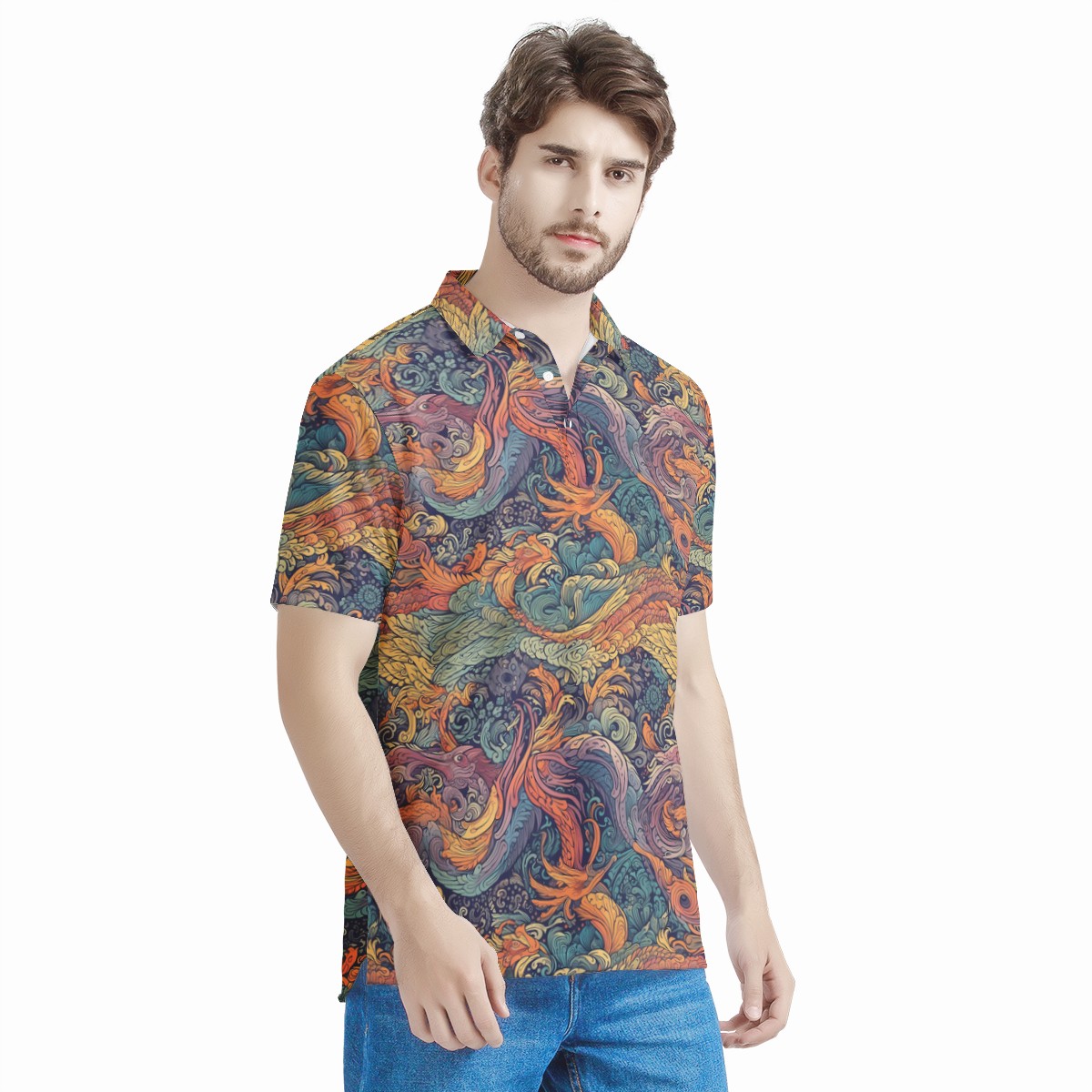 Majestic Dragon and Ethereal Phoenix Men's All Over Print Polo Shirt