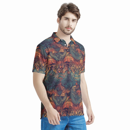 Majestic Dragon and Ethereal Phoenix Men's All Over Print Polo Shirt