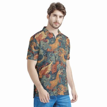 The Dragon and Phoenix are a harmonious duo, representing a balance of power and grace. Men's All Over Print Polo Shirt