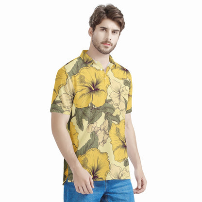 Yellow Hibiscus Men's All Over Print Polo Shirt