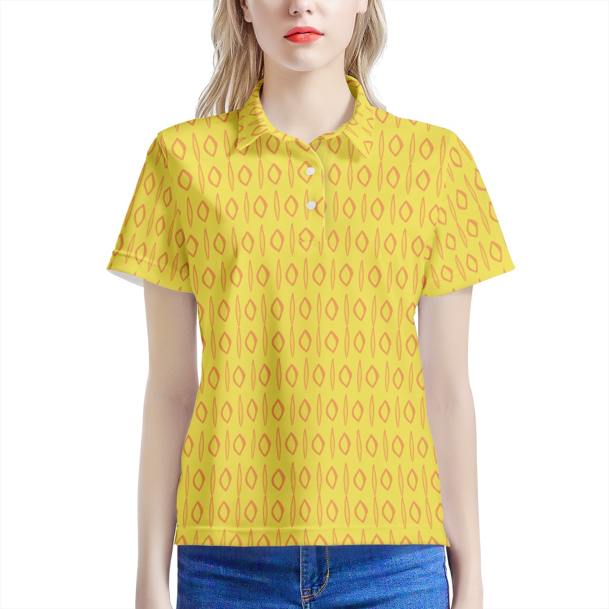 African | Ethnic | Mudcloth | #14 Yellow Women’s Aloha Polo Shirt