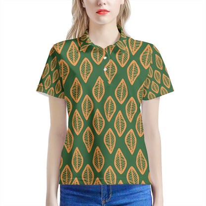 African | Ethnic | Mudcloth | #16 Green and Orange Women’s Aloha Polo Shirt