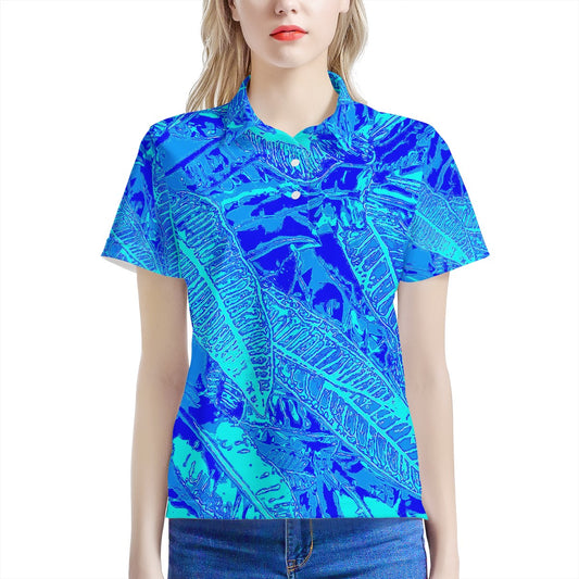 Vibrant Blue Croton  Women’s Aloha Polo Shirt