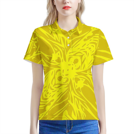 Yellow Fern Vector Abstract Women’s Aloha Polo Shirt