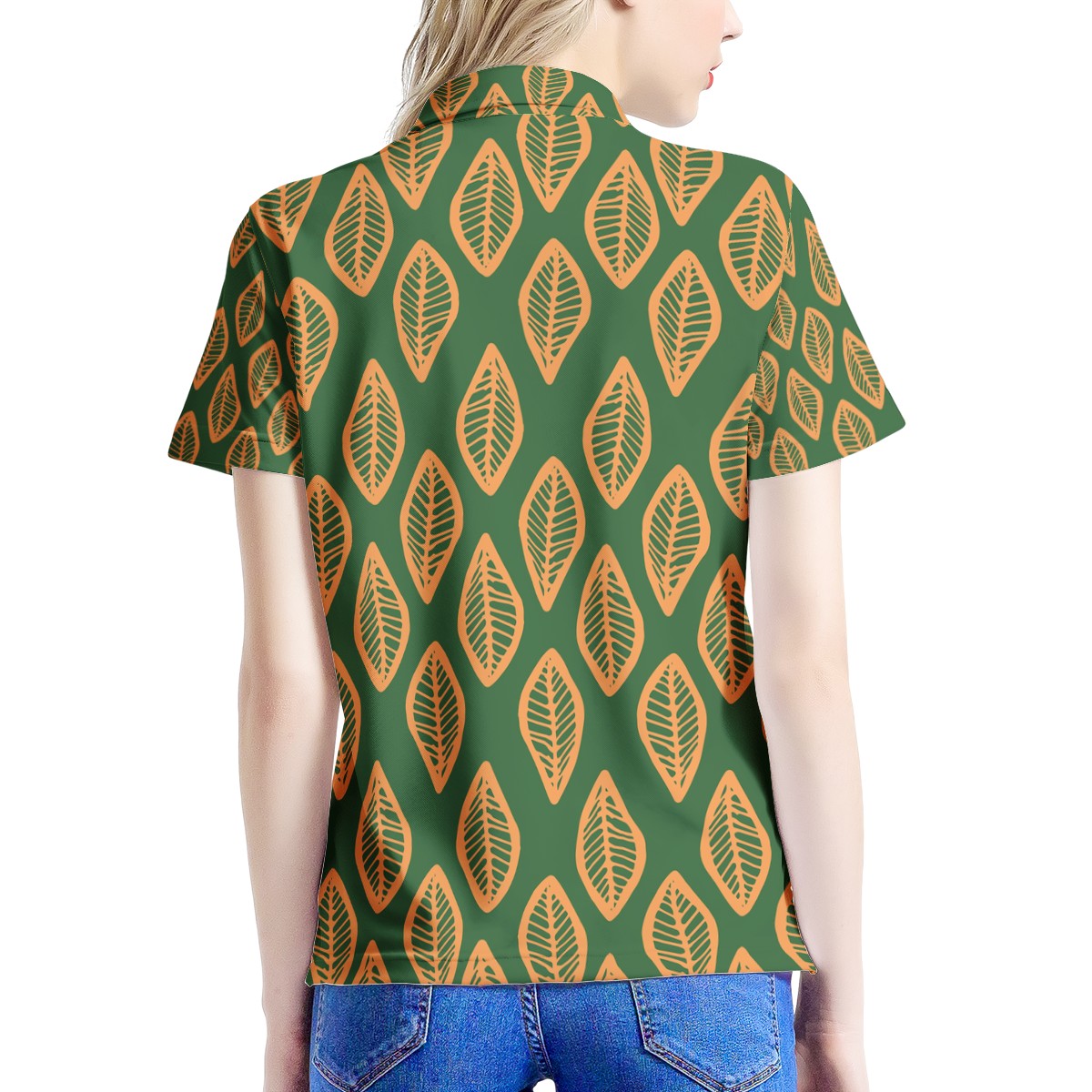 African | Ethnic | Mudcloth | #16 Green and Orange Women’s Aloha Polo Shirt