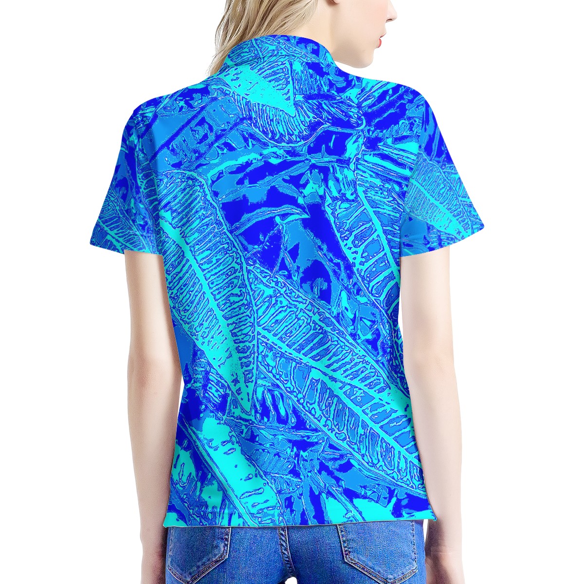 Vibrant Blue Croton  Women’s Aloha Polo Shirt