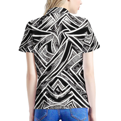 Black and White Polynesian Women's All Over Print Polo Shirt