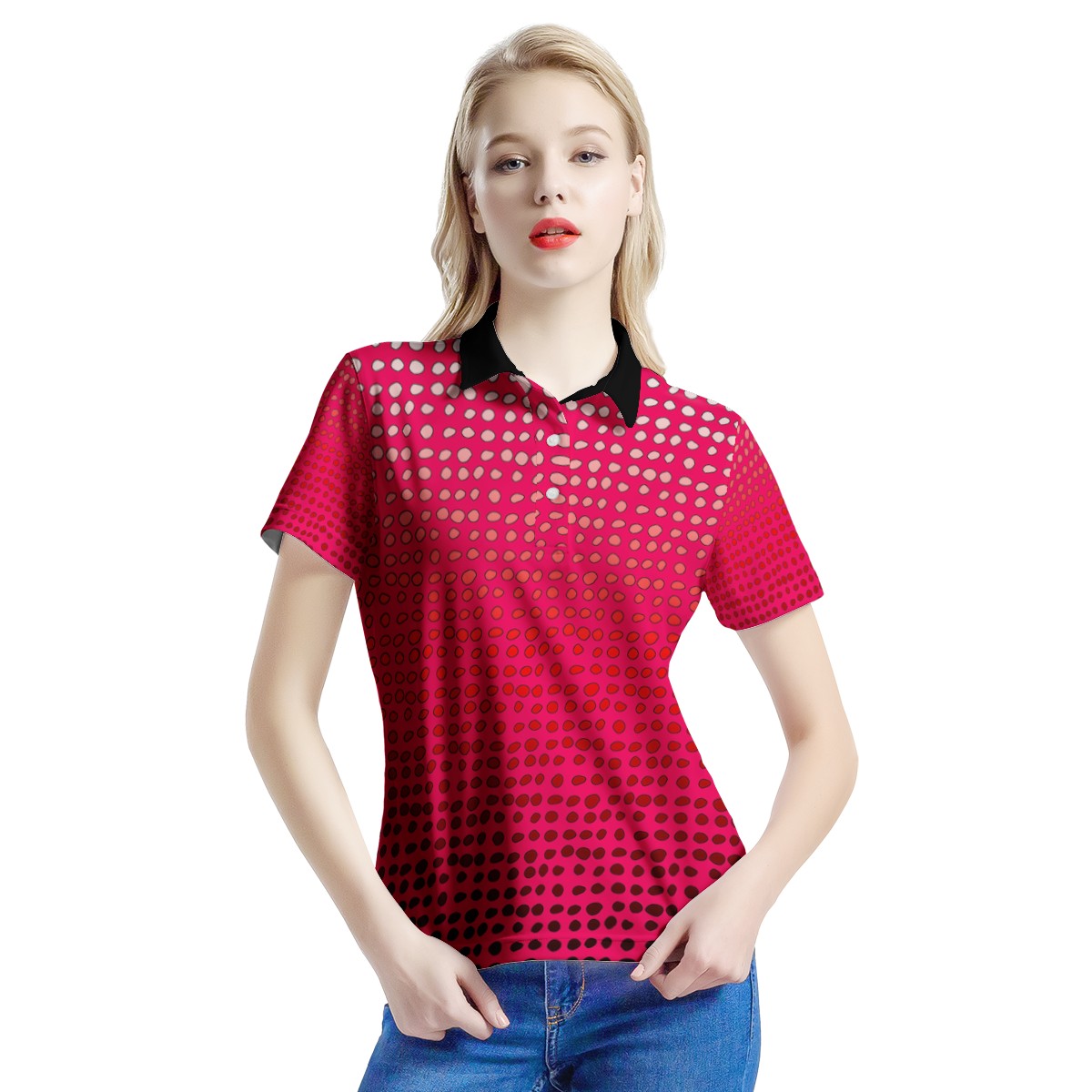 African | Ethnic | Mudcloth | #7 Red Gradient Women’s Aloha Polo Shirt