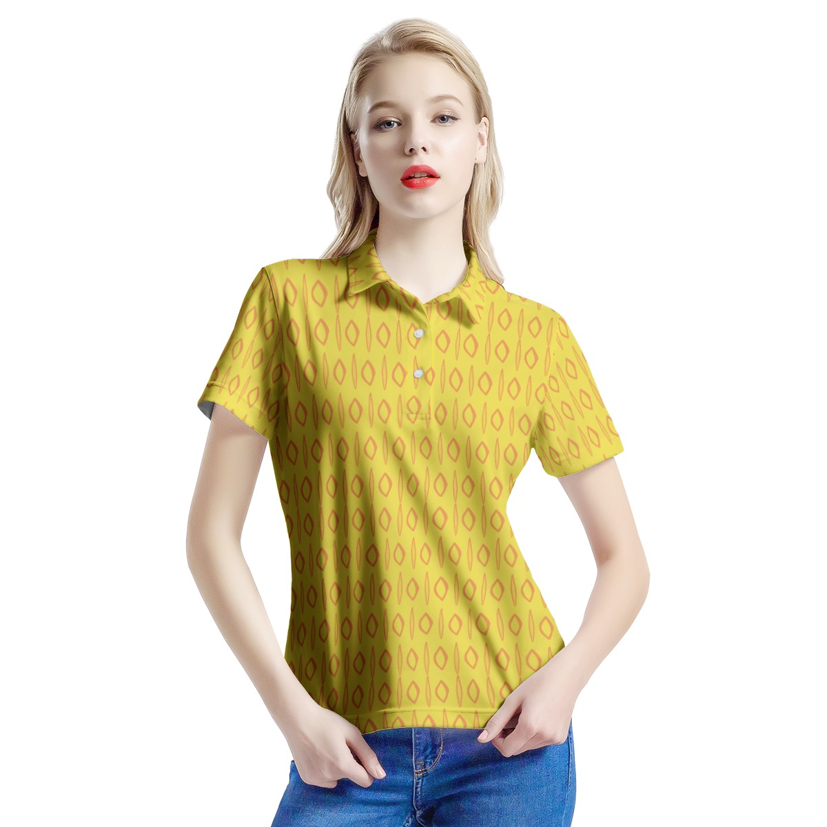 African | Ethnic | Mudcloth | #14 Yellow Women’s Aloha Polo Shirt