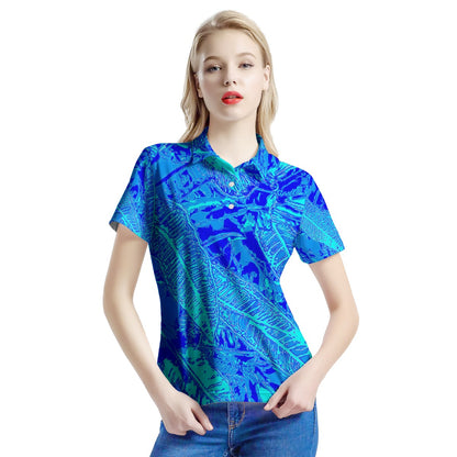 Vibrant Blue Croton  Women’s Aloha Polo Shirt