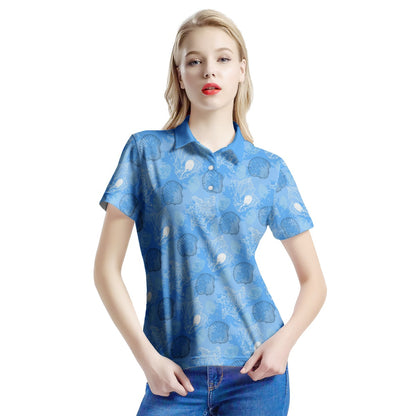 Blue Seashell Ocean Women’s Aloha Polo Shirt