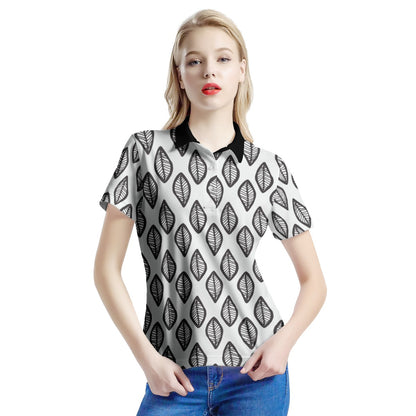 African | Ethnic | Mudcloth | #16 Black and White Women’s Aloha Polo Shirt