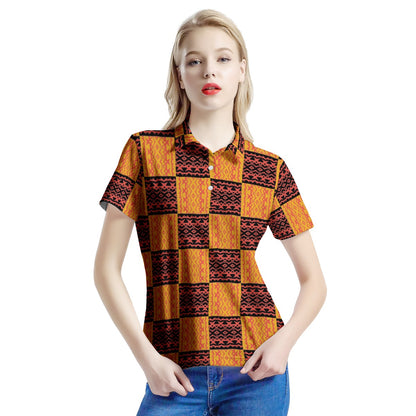 Black and Orange Tribal Design - Women’s Aloha Polo Shirt