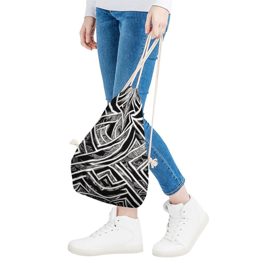 Black and White Polynesian Drawstring Bags