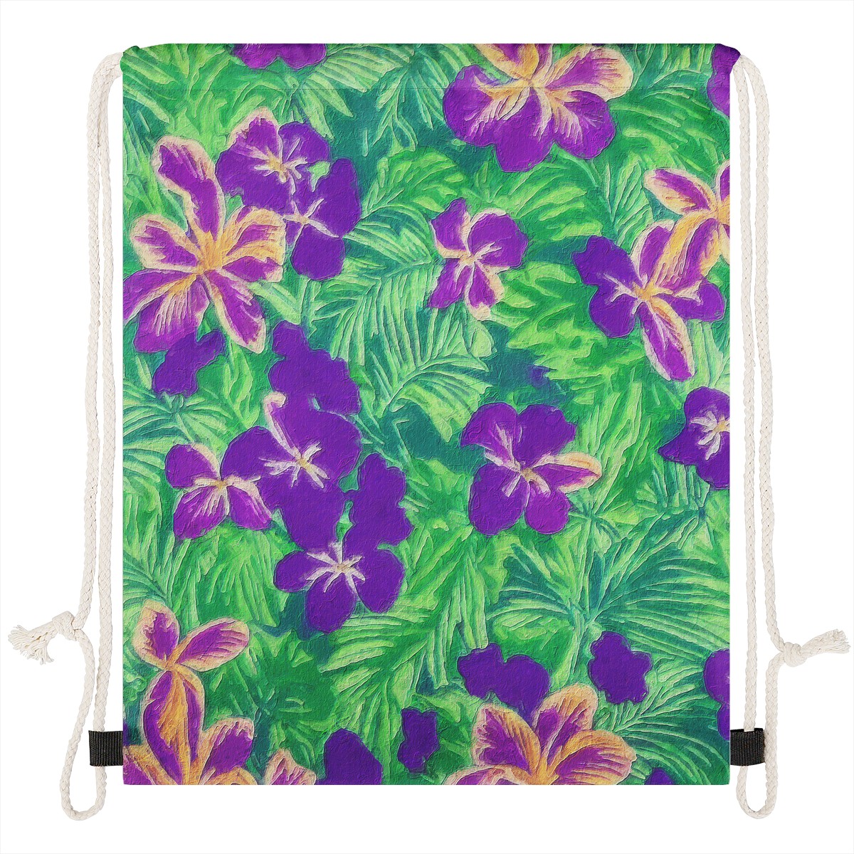 Blue Flag Iris on Green Drawstring Bags - Luxtrini, LLC