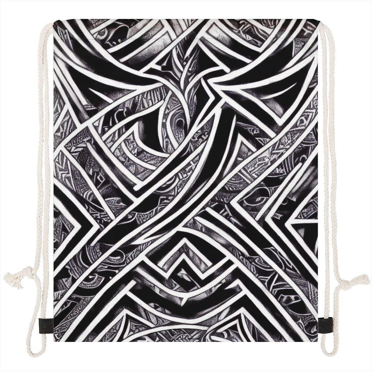 Black and White Polynesian Drawstring Bags