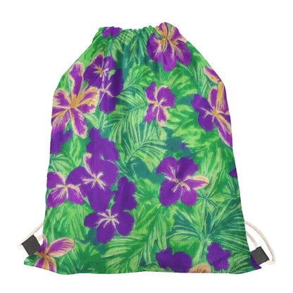 Blue Flag Iris on Green Drawstring Bags - Luxtrini, LLC