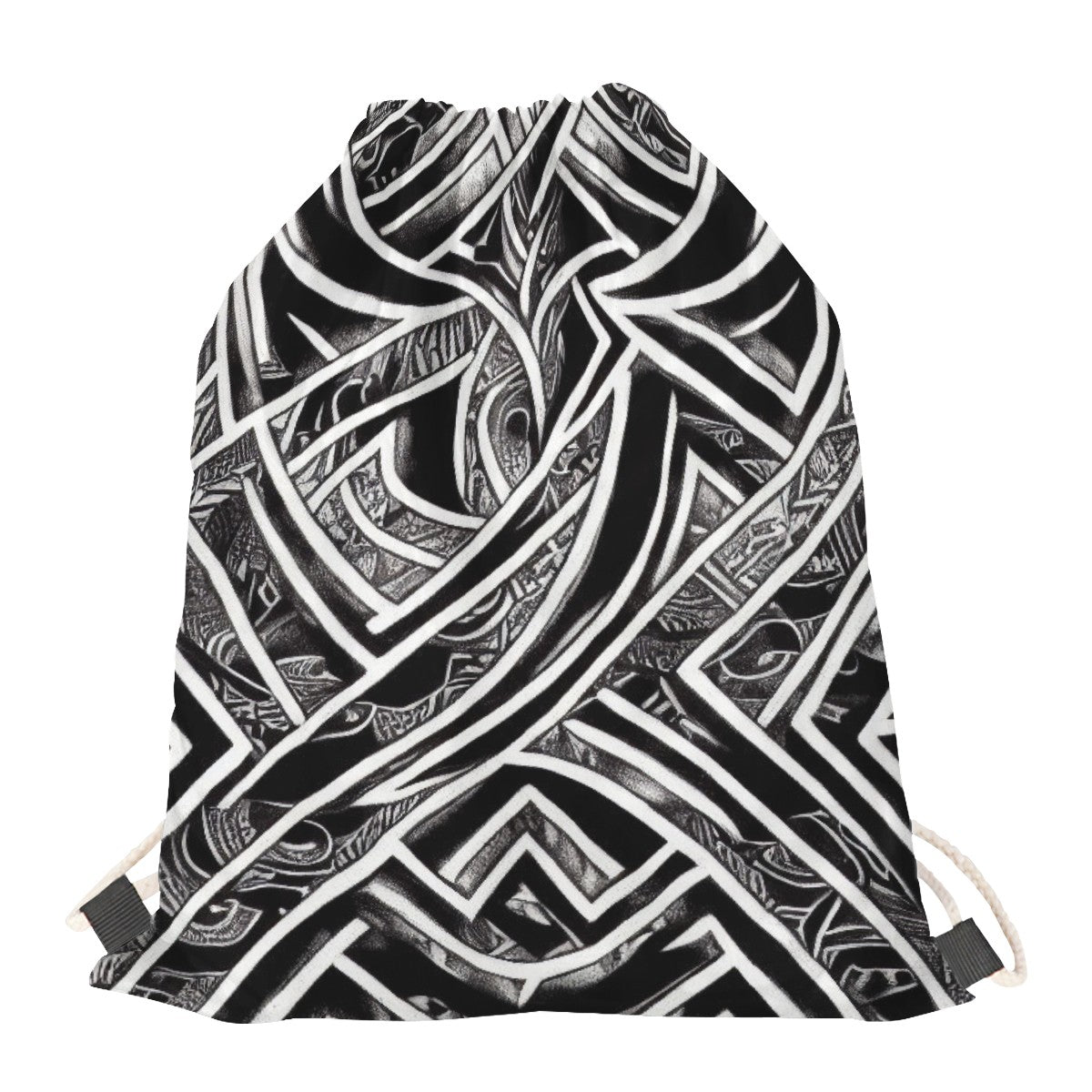 Black and White Polynesian Drawstring Bags