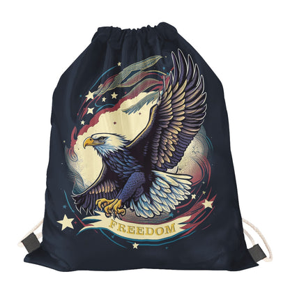 Freedom Flyer: Celebrating the Bald Eagle as a Symbol of Freedom and Strength in the USA Drawstring Bags