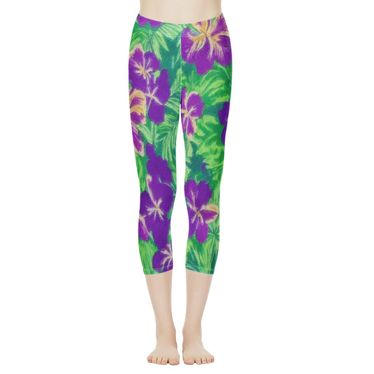 Blue Flag Iris on Green Women's Capris - Luxtrini, LLC