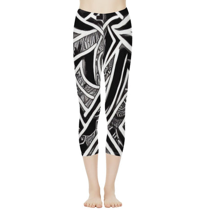 Black and White Polynesian Women's Capris