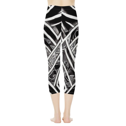 Black and White Polynesian Women's Capris