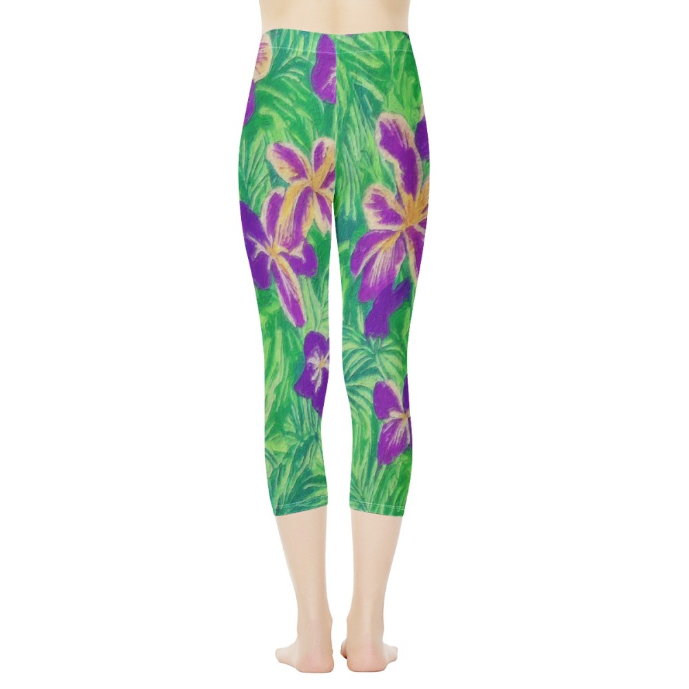 Blue Flag Iris on Green Women's Capris