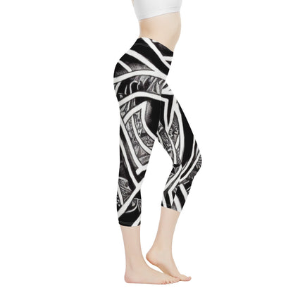 Black and White Polynesian Women's Capris