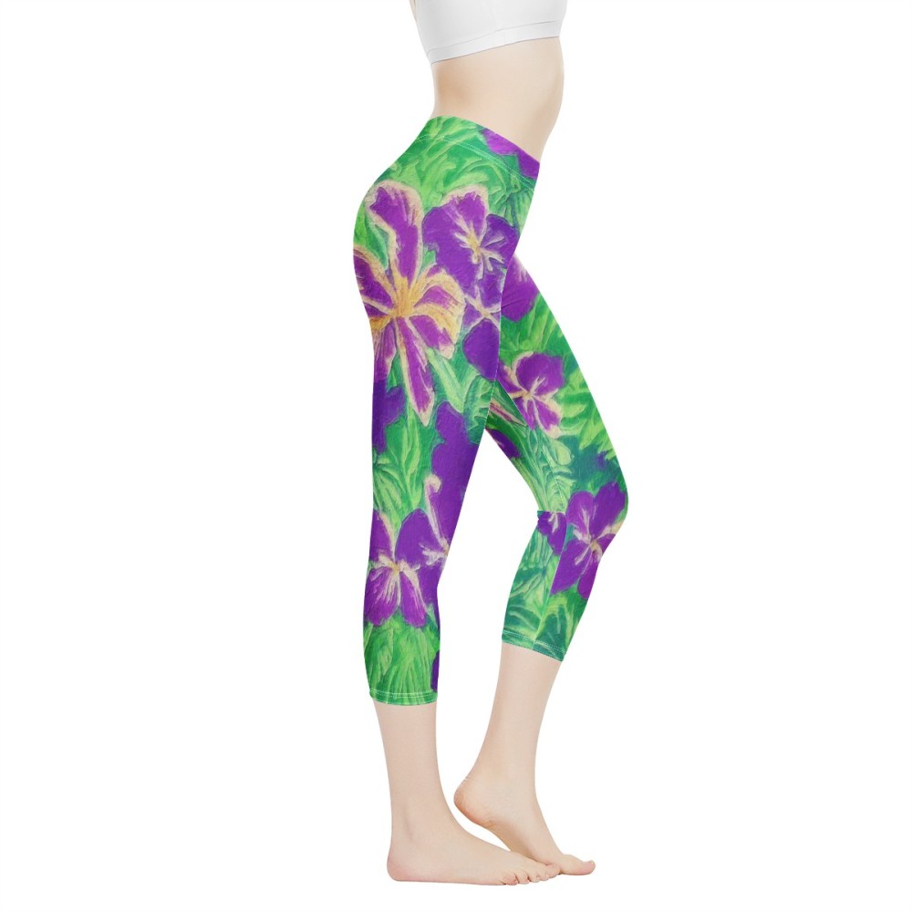 Blue Flag Iris on Green Women's Capris