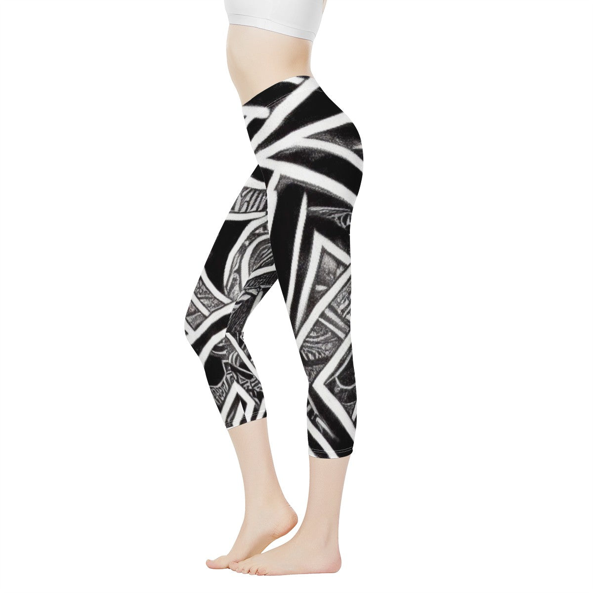 Black and White Polynesian Women's Capris