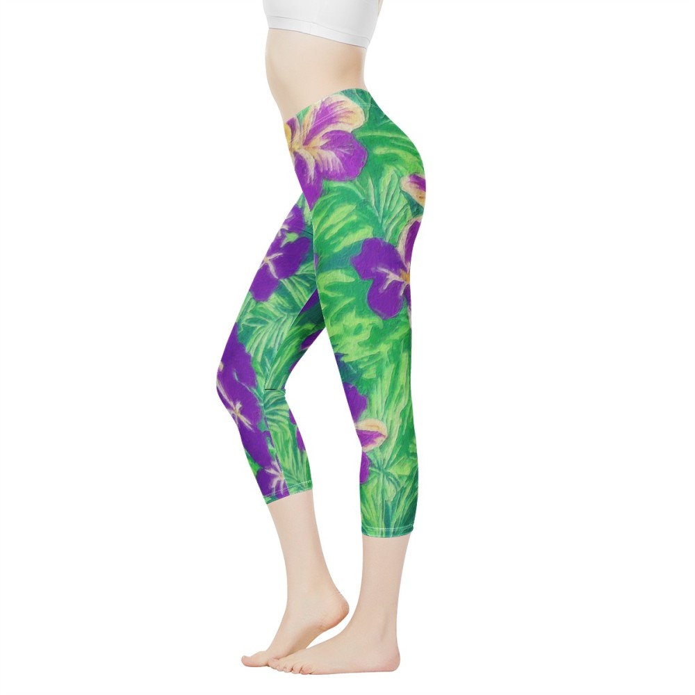 Blue Flag Iris on Green Women's Capris