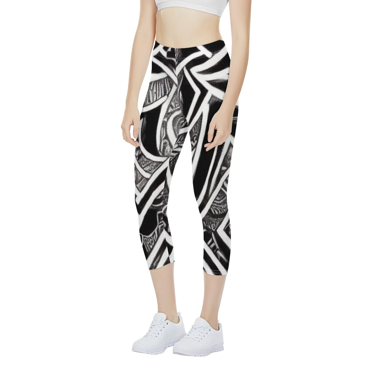 Black and White Polynesian Women's Capris