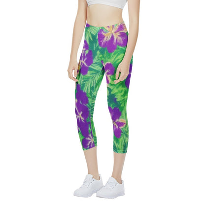 Blue Flag Iris on Green Women's Capris