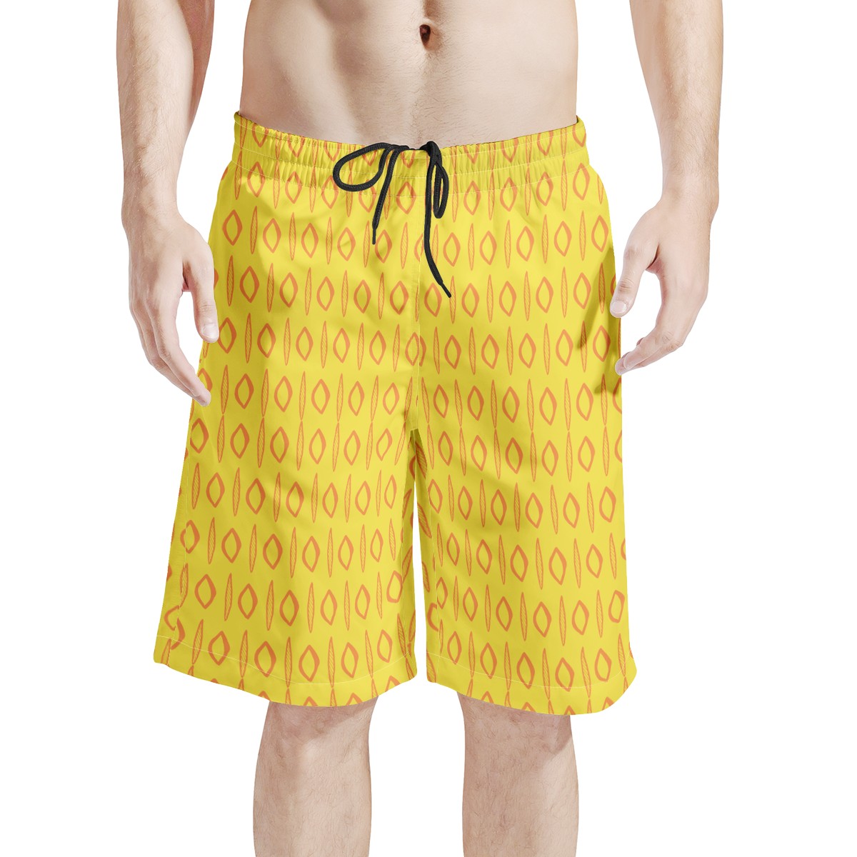 Men's All Over Print Board Shorts - African Mudcloth #14 Yellow - Luxtrini, LLC