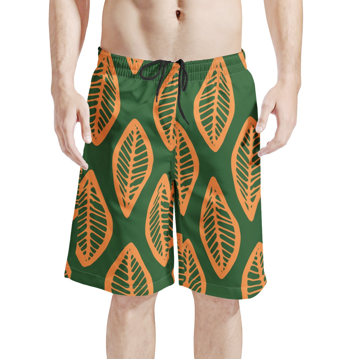 Men's All Over Print Board Shorts - African Mud Cloth #16 Green and Orange - Luxtrini, LLC