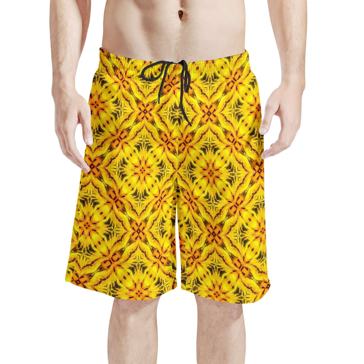 Men's All Over Print Board Shorts - Yellow Toghu: traditional outfit of Northwestern Cameroon - Luxtrini, LLC