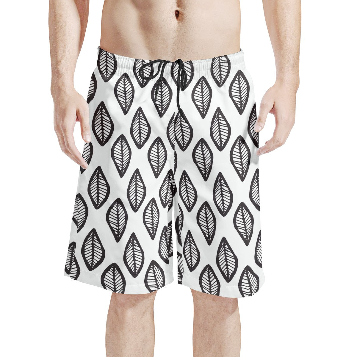 Men's All Over Print Board Shorts - African Mud Print #16 Black and White - Luxtrini, LLC