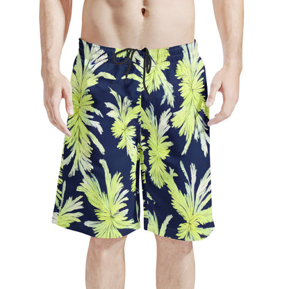 Puakenikeni - Lime Green and Black Men's All Over Print Board Shorts - Luxtrini, LLC