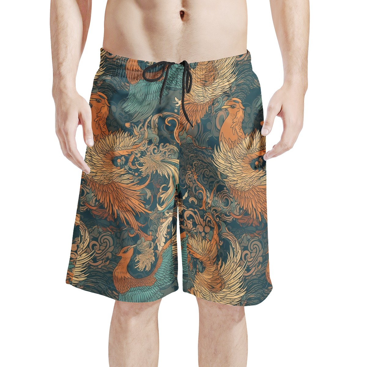 Majestic Dragon and Graceful Phoenix Men's All Over Print Board Shorts