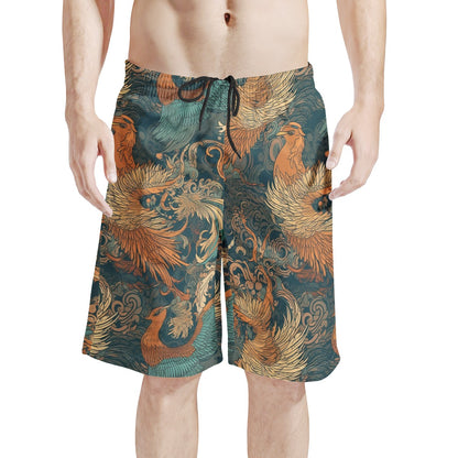 Majestic Dragon and Graceful Phoenix Men's All Over Print Board Shorts