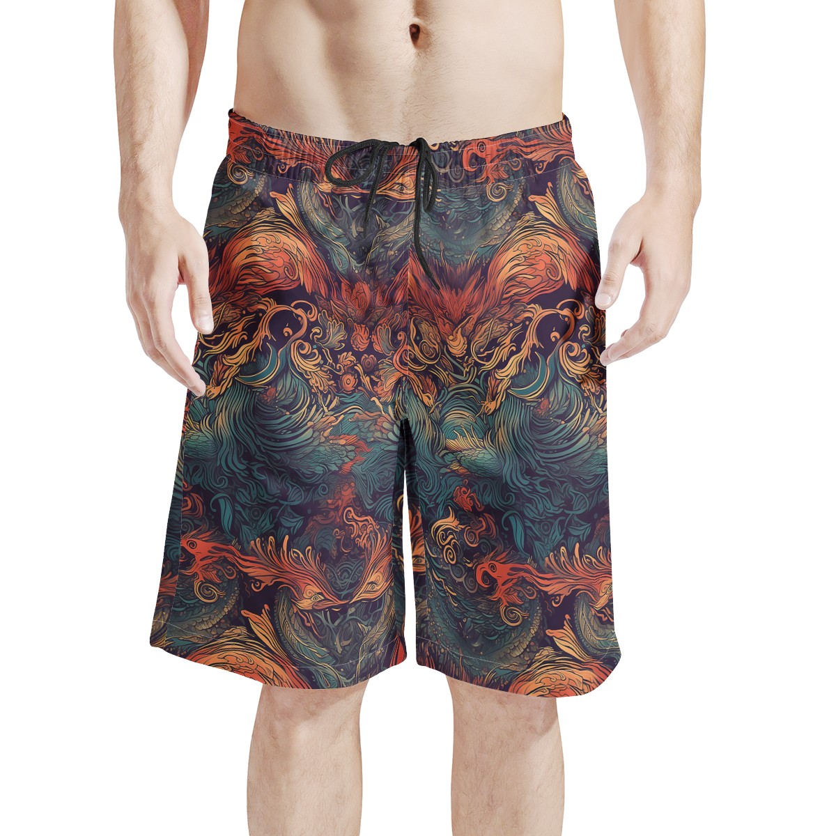 Majestic Dragon and Ethereal Phoenix Men's All Over Print Board Shorts