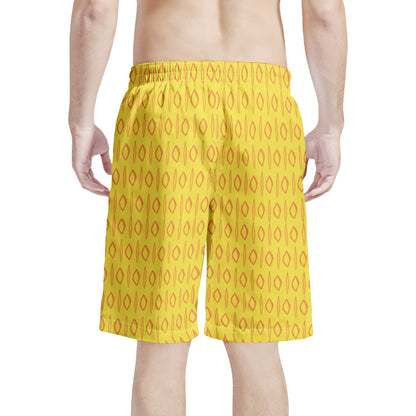 Men's All Over Print Board Shorts - African Mudcloth #14 Yellow - Luxtrini, LLC