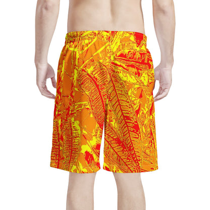 Men's All Over Print Board Shorts - Orange Croton - Luxtrini, LLC