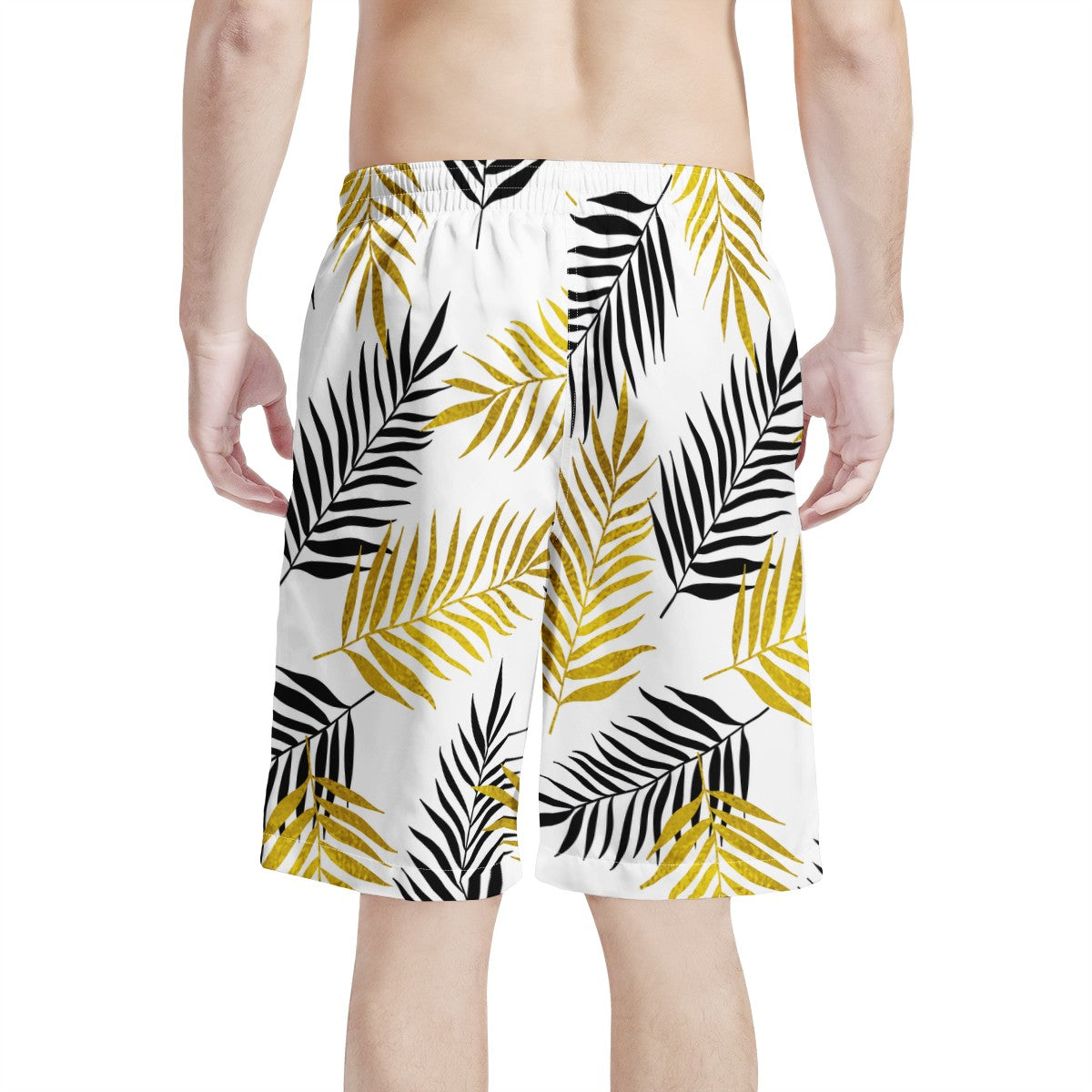 Men's All Over Print Board Shorts - Black and Gold Palm Branches - Luxtrini, LLC