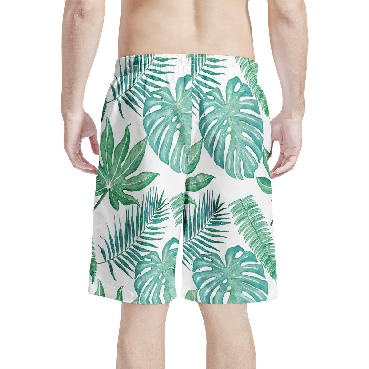 Men's All Over Print Board Shorts - Palm and Monstera Leaf Green - Luxtrini, LLC