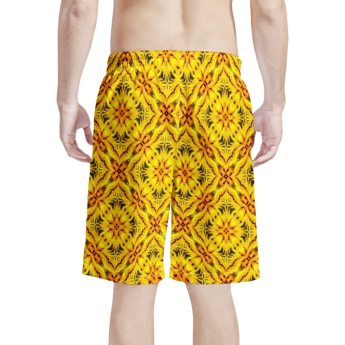 Men's All Over Print Board Shorts - Yellow Toghu: traditional outfit of Northwestern Cameroon - Luxtrini, LLC